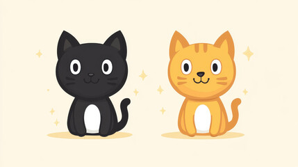 Obraz premium A fun and playful cartoon cat and dog illustration bursting with color and textures, perfect for any modern art collection.