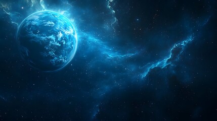 Obraz premium Blue Planet in Space with Nebula and Stars