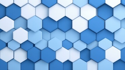 A modern abstract geometric background featuring white hexagons and triangles against a vibrant blue backdrop.