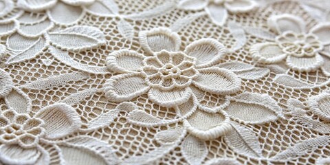 Delicate White Lace with Floral Motif, Close-up, Macro, Texture, lace, crochet, fabric