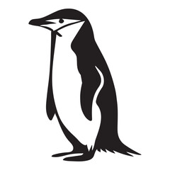 Chinstrap Penguin silhouette - Penguin Bird Vector Illustration in black and white
