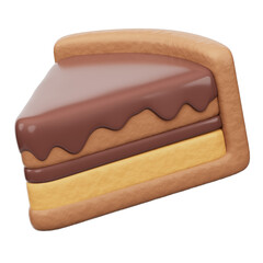 Delicious Chocolate Slice Cake 3D Icon Isolated Transparent Background
