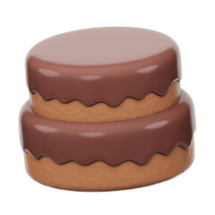 Delicious Chocolate Cake 3D Icon Isolated Transparent Background