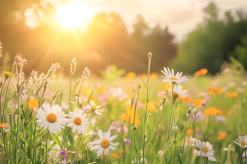 Obraz premium Wildflower meadow with a gentle breeze and warm sunshine