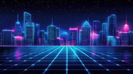 urban architecture, cityscape with space and neon light effect