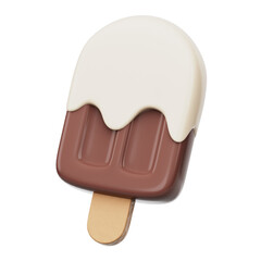 Delicious Chocolate Ice Cream With Vanilla Cream 3D Icon Isolated Transparent Background
