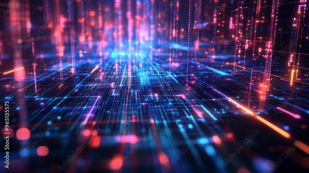 Leinwandbilder a high-tech digital portrayal of a futuristic circuit board, illuminated by vibrant blue and red lin