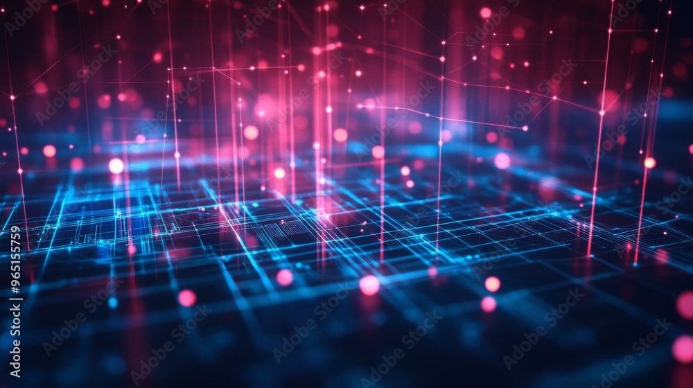Leinwandbilder a bright digital representation of a futuristic circuit board with glowing blue and orange lines and