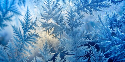 Frozen Fern Delicate Frost Patterns on Glass, Winter, Nature, Crystallization