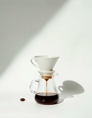 Pour Over Coffee. Brewing Coffee with Filter and Carafe.