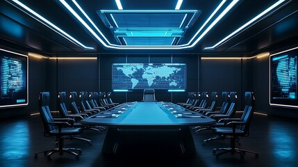 Obraz premium Futuristic Control Room with Global Monitoring