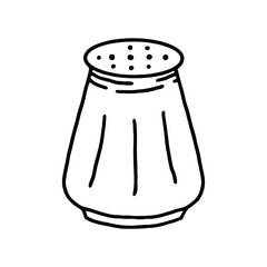 A minimalist black and white line drawing of a salt shaker