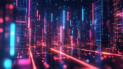 urban architecture, cityscape with space and neon light effect