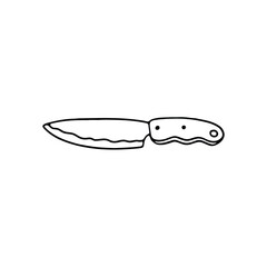A black and white line art illustration of a simple kitchen knife