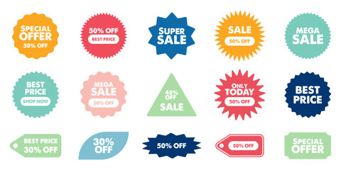 Sunburst starburst price sticker label badges icon set sticker sale offer discount text tag shopping badge promotion marketing