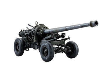 Heavy artillery weapon with large barrel and military-grade construction Isolated on a transparent background