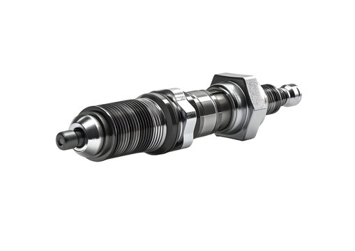 High-performance automotive spark plug with threaded design and electrode Isolated on a transparent background