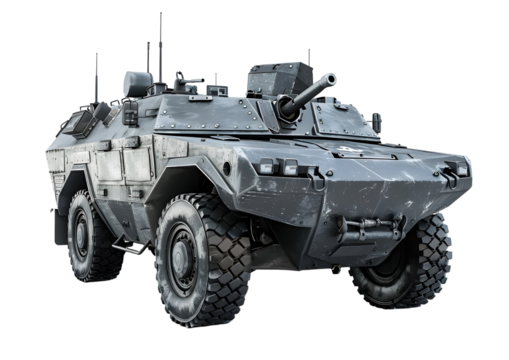 Armored military vehicle with tactical design and advanced weaponry Isolated on a transparent background