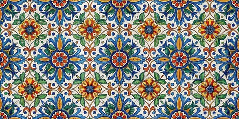 Seamless tile pattern with mediterranean floral motifs for backgrounds, mediterranean, seamless, tile, pattern, floral