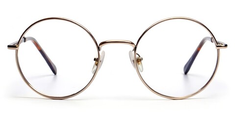 Fototapeta premium Classic round eyeglasses feature a single large circular lens and a delicate wire frame, perfect for adding vintage