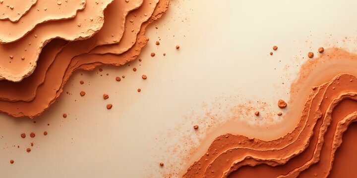3D Topographic Landscape. Abstract Design with Terracotta Clay Layers.