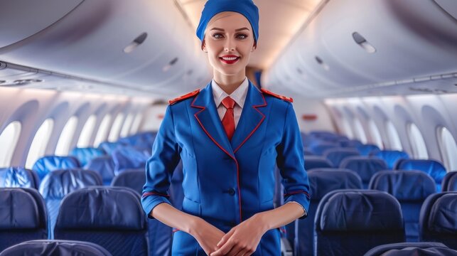 Female stewardesses on the plane wait to serve passengers. to board the flight happily and absolutely safe
