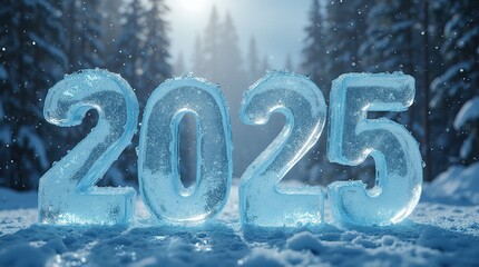 Frozen 2025 numbers in icy winter forest landscape