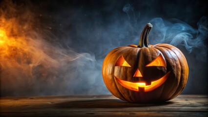 Spooky jack o lantern Halloween pumpkin on a dark background, Jack o lantern, Halloween, Pumpkin, Spooky, Carved, Glow, Fall