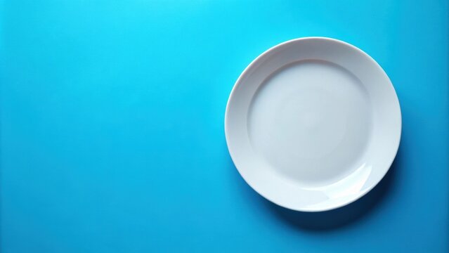 Empty plate on blue background top view, intermittent fasting concept, empty, plate, food, blue, background, diet