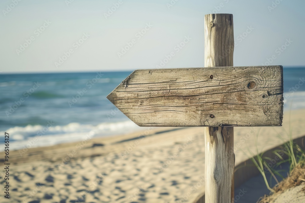 Wall mural rustic beach wooden signpost direction