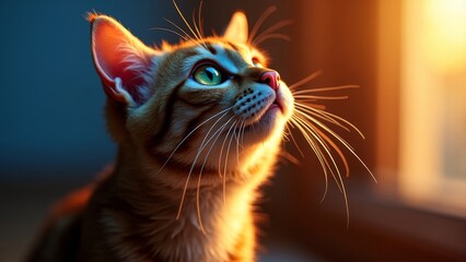 Close-Up of a Cat in Warm Sunset Light