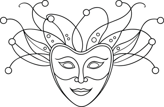 recommend clip art: carnival mask line art vector illustration