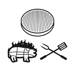 Barbecue grill with fork, fire, flame, grill with fork, flame, logo design vector template