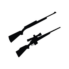 weapon Vector silhouette of hunting, Isolated assult rifles, sniper rifles, shotguns, handguns, machine guns, historical guns and other.