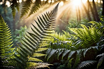 A close up of green leaves with the sun shining on them