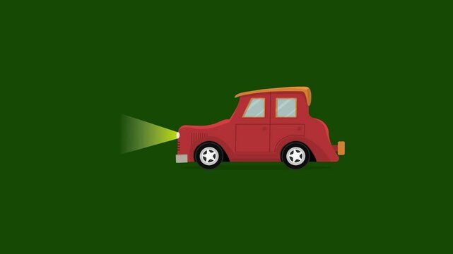 Vintage old red color cartoon toy sports car 2d animation on green screen 4k motion graphic animated video