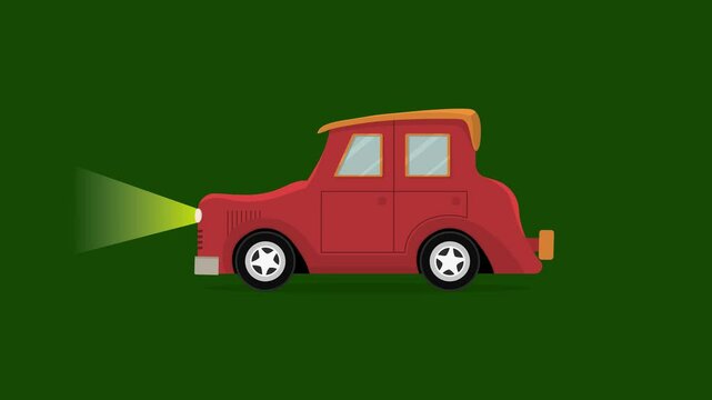 Vintage all parts appear old red color cartoon toy sports car 2d animation on green screen 4k motion graphic animated video