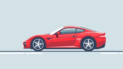 Fototapeta premium Modern Red Sports Car Illustration on Open Road - Perfect for Automotive Marketing and Design Projects