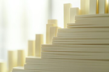 Fototapeta premium Paper Cut Style Bar Graph of Rising Paper Stacks: Symbolizing Business Growth and Performance
