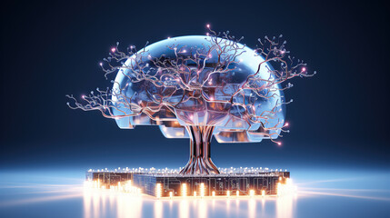 generated illustration brain on circuit board over neural network, brain with circuit board, Brain circuit board background