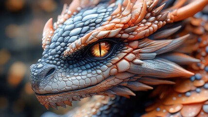 Fototapeta premium Dragon illustrated with textured patterns, emphasizing the detailed scales and rugged features of the dragon with a variety of surface textures.