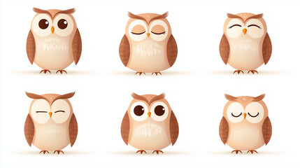Fototapeta premium set of 6 Cute cartoon owl character for kids' illustration and educational materials