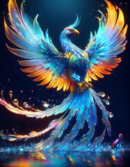 Fototapeta premium Majestic Phoenix with Fiery and Water Elements. Phoenix Rising: Fire and Water Splash Fusion
