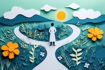 A Thought-Provoking Paper Cut Illustration of a Doctor at the Crossroads of Health Choices