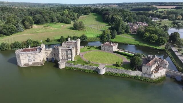 Aerial view of Leeds Castle near Maidstone, Kent, England, United Kingdom, Europe
