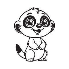 Obraz premium Funny Meerkat Outline Design - Meerkat Vector Illustration in black and white