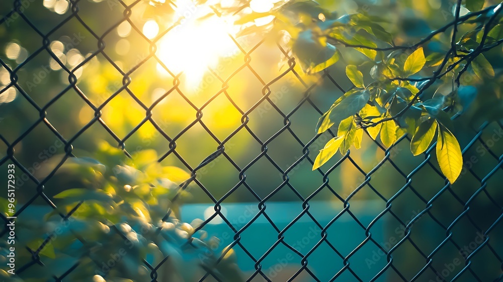 Wall mural Chain Link Fence with a Green View