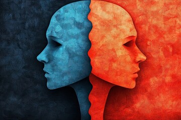 Duality of Mental Health: Paper Cut Head Split in Dark and Light Sides