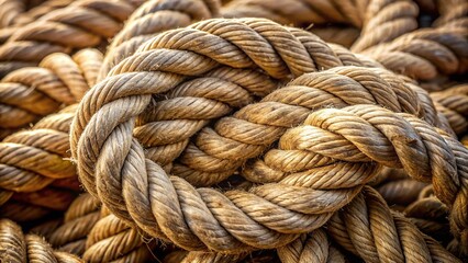 Close-up of intricately tied nautical rope knot with twisted threads and subtle texture, evoking sense of ancient mariner's skill and rugged seafaring heritage.