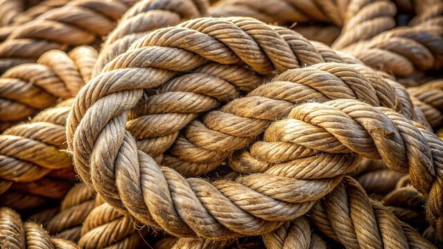 Close-up of intricately tied nautical rope knot with twisted threads and subtle texture, evoking sense of ancient mariner's skill and rugged seafaring heritage.